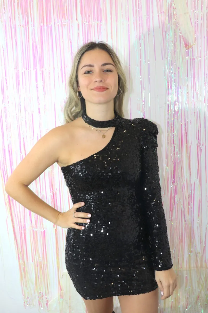 VESTIDO GLITTER NEGRO